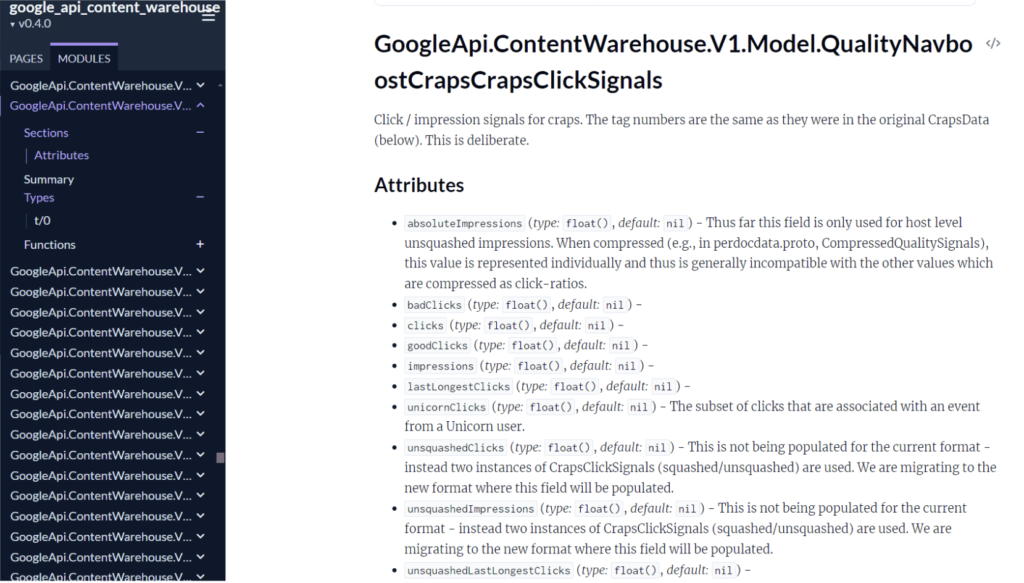 Captura de pantalla de los datos filtrados sobre los clics de Google con algoritmo 2024