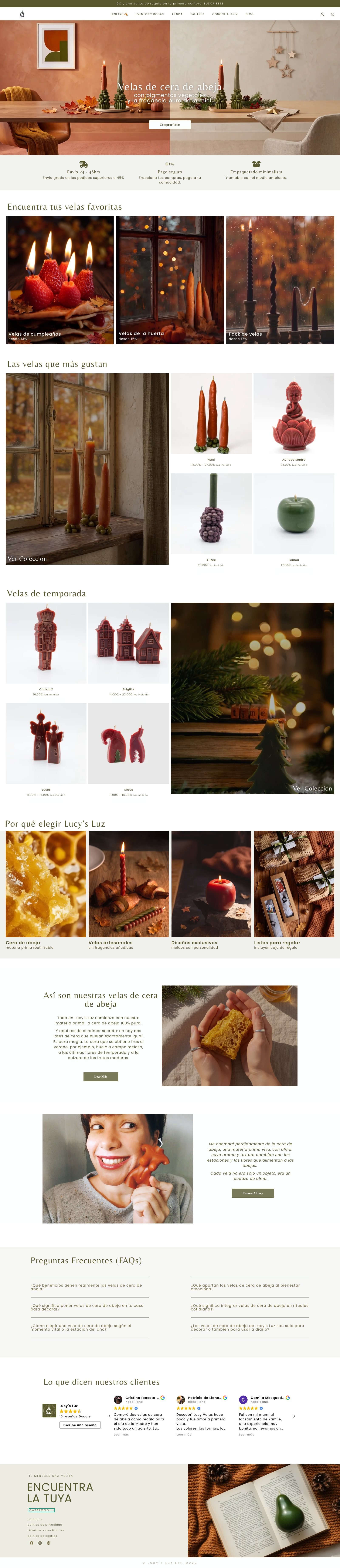 Diseño web completo de una tienda online de velas artesanales por DF Studio Design