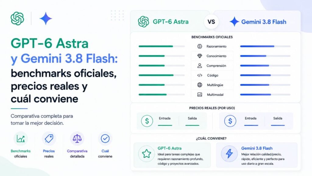 GPT-6 Astra y Gemini 3.8 Flash: benchmarks oficiales, precios reales y cuál conviene