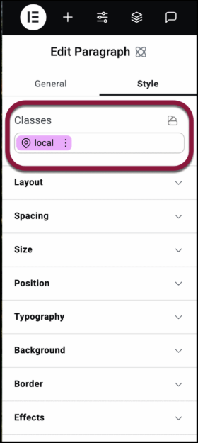 Gestione Classi CSS con Editor V4 di Elementor