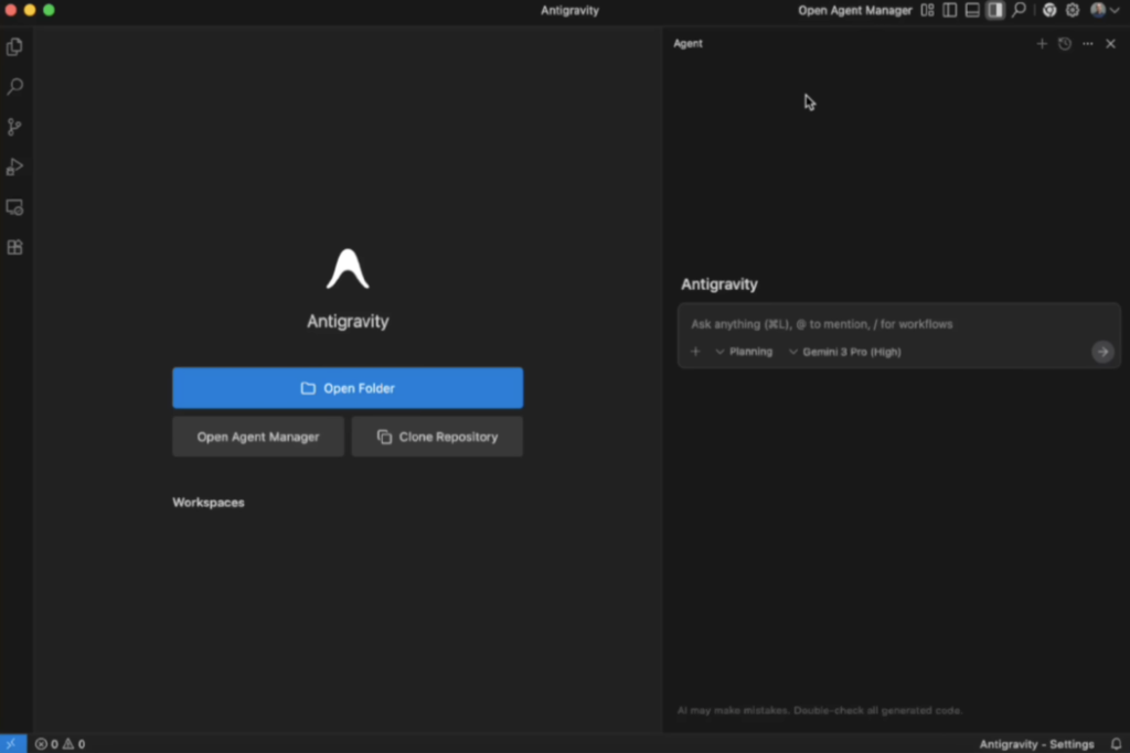 Le due facce del software di Google Antigravity: editor classico e agent manager