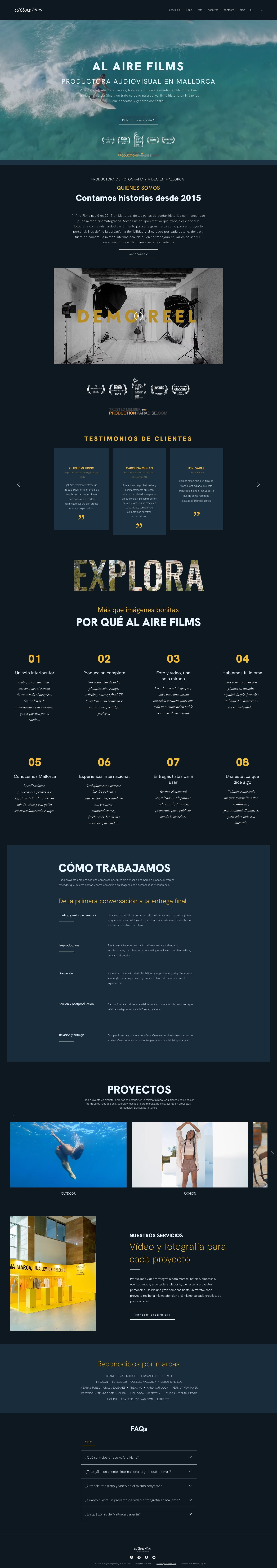 Home de un estudio de producción audiovisual en Mallorca tras el trabajo SEO de DF Studio Design
