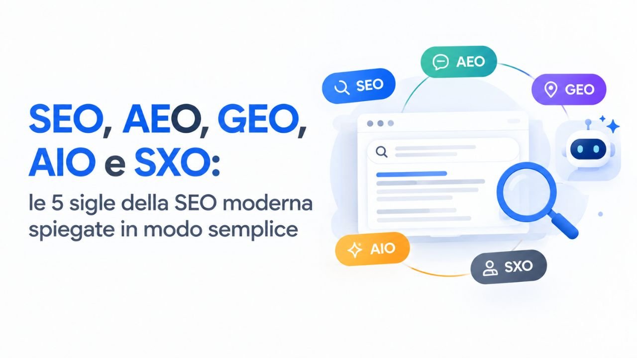 SEO, AEO, GEO, AIO e SXO: le 5 sigle della SEO moderna spiegate in modo semplice