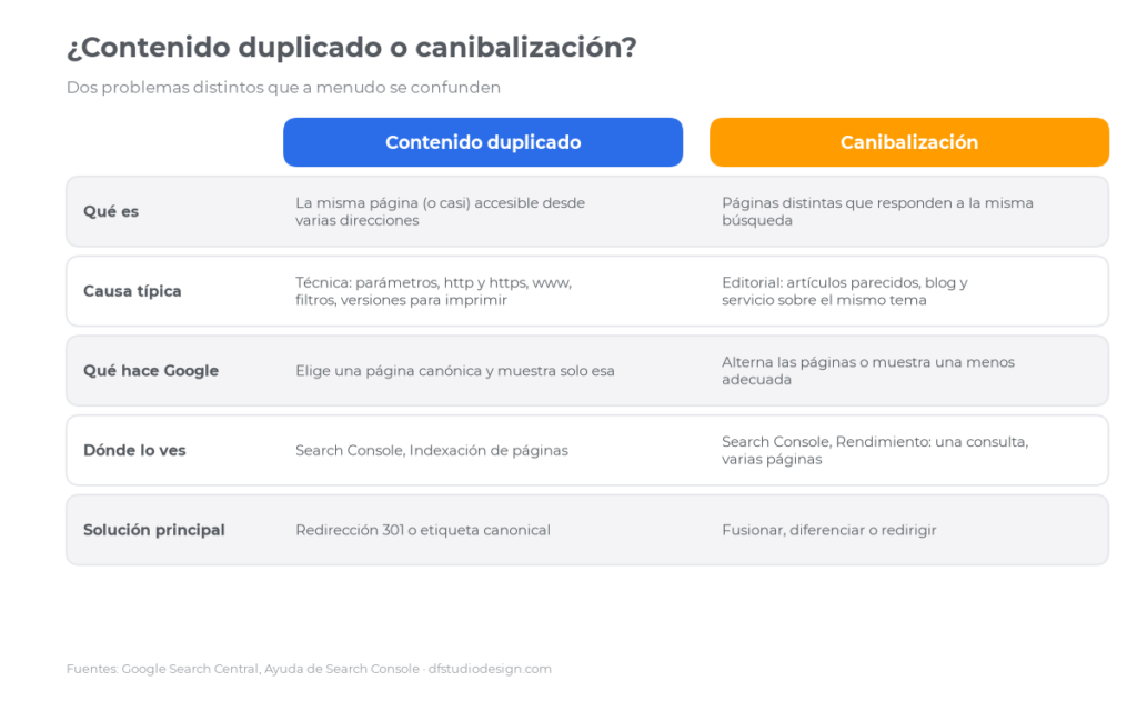 Diferencias entre contenido duplicado y canibalización SEO